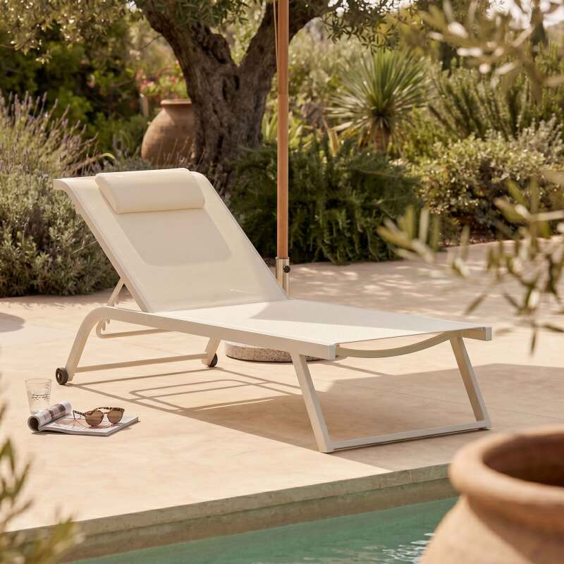 Bains de soleil aluminium et textilène inclinables 4 positions avec roues - Lot de 2 (2/8)