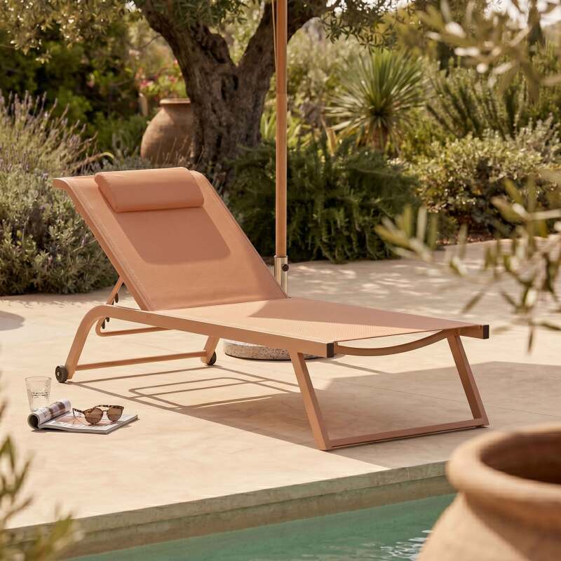 Bains de soleil aluminium et textilène inclinables 4 positions avec roues - Lot de 2 (3/9)