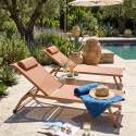 Bains de soleil aluminium et textilène inclinables 4 positions avec roues - Lot de 2