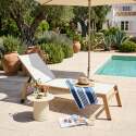Bains de soleil aluminium effet bois et textilène inclinables 5 positions avec roues - Lot de 2