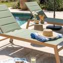 Bains de soleil aluminium effet bois et textilène inclinables 5 positions avec roues - Lot de 2