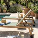 Bains de soleil aluminium effet bois et textilène inclinables 5 positions avec roues - Lot de 2