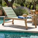 Bains de soleil aluminium effet bois et textilène inclinables 5 positions avec roues - Lot de 2