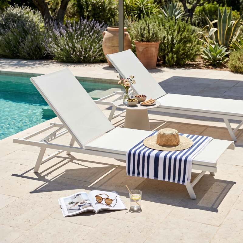 Bains de soleil metal et textilène inclinables 5 positions - Lot de 2 (7/8)