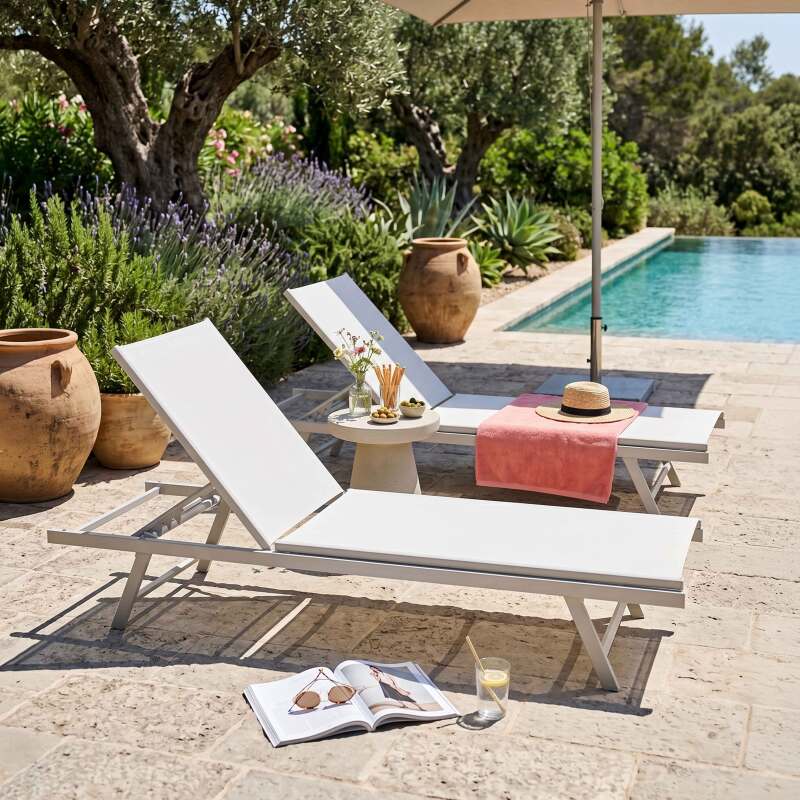 Bains de soleil metal et textilène inclinables 5 positions - Lot de 2