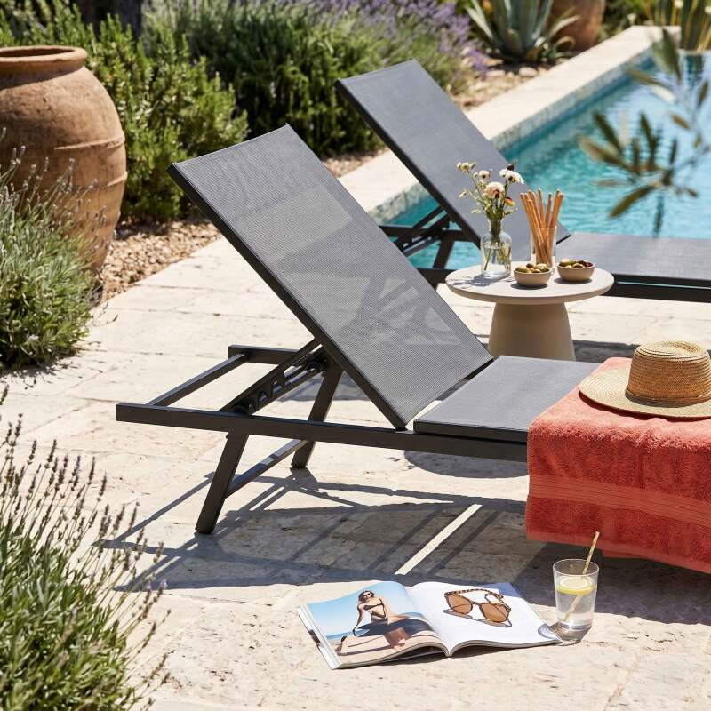 Bains de soleil metal et textilène inclinables 5 positions - Lot de 2 (4/11)
