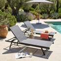 Bains de soleil metal et textilène inclinables 5 positions - Lot de 2
