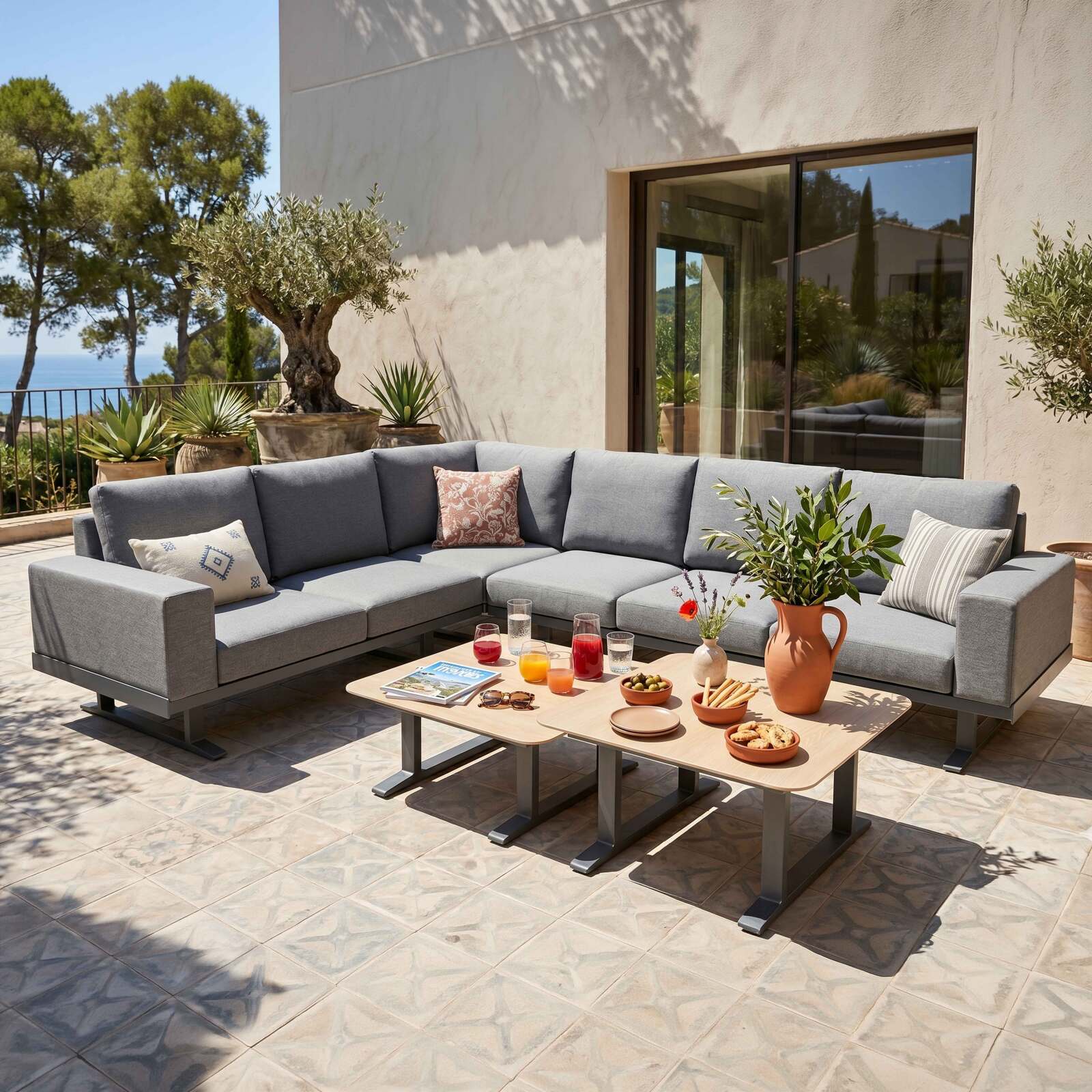 Salon de jardin d'angle 5 places en aluminium