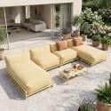 Salon de jardin modulable 4 places avec structure, 2 méridiennes, 2 chauffeuses et table basse