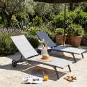 Bains de soleil aluminium et textilène inclinables 4 positions avec roues - Lot de 2