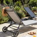 Bains de soleil aluminium et textilène inclinables 4 positions avec roues - Lot de 2