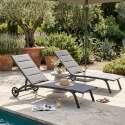 Bains de soleil aluminium et textilène inclinables 4 positions avec roues - Lot de 2