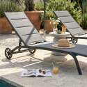 Bains de soleil aluminium et textilène inclinables 4 positions avec roues - Lot de 2