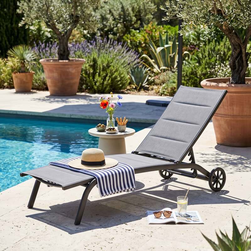 Bains de soleil aluminium et textilène inclinables 4 positions avec roues - Lot de 2 (7/8)