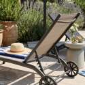 Bains de soleil aluminium et textilène inclinables 4 positions avec roues - Lot de 2