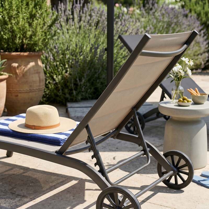 Bains de soleil aluminium et textilène inclinables 4 positions avec roues - Lot de 2 (6/8)