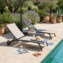 Bains de soleil aluminium et textilène inclinables 4 positions avec roues - Lot de 2