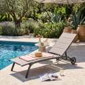 Bains de soleil aluminium et textilène inclinables 4 positions avec roues - Lot de 2