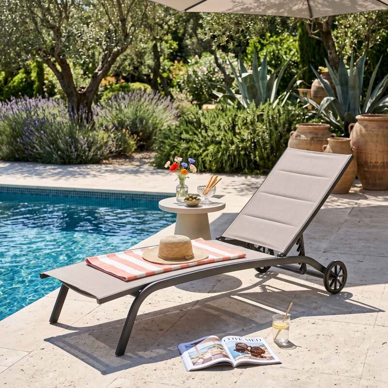 Bains de soleil aluminium et textilène inclinables 4 positions avec roues - Lot de 2 (7/8)