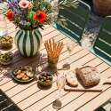Table de jardin effet bois en métal et polywood 6 personnes 160x90 cm