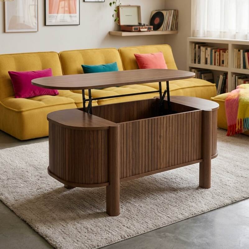Table basse relevable effet bois ovale 100x48 cm (2/7)