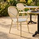 Chaise de jardin bistrot parisien en aluminium et rotin synthétique avec accoudoirs, motif en chevrons