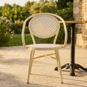 Chaise de jardin bistrot parisien en aluminium et rotin synthétique avec accoudoirs, motif en chevrons