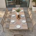 Table de jardin en aluminium et céramique effet bois 201x100 cm et 10 chaises empilables en textilène