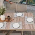 Table de jardin en aluminium et céramique effet bois 201x100 cm et 10 chaises empilables en textilène