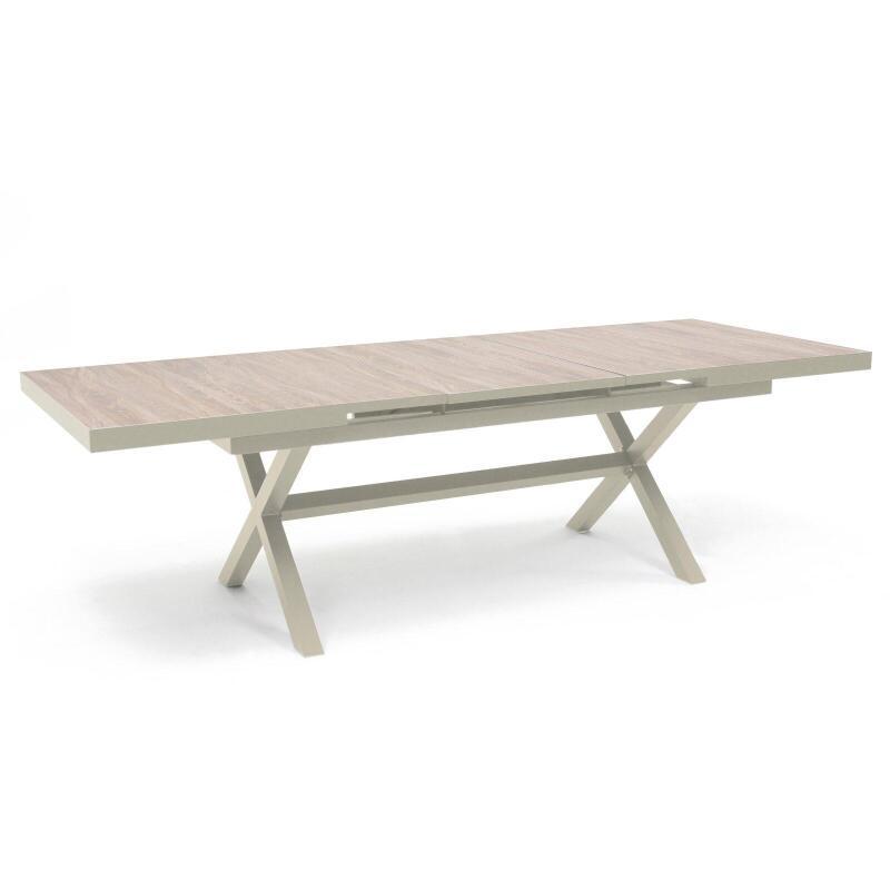 Table de jardin en aluminium et céramique effet bois 201x100 cm et 10 chaises empilables en textilène (4/7)