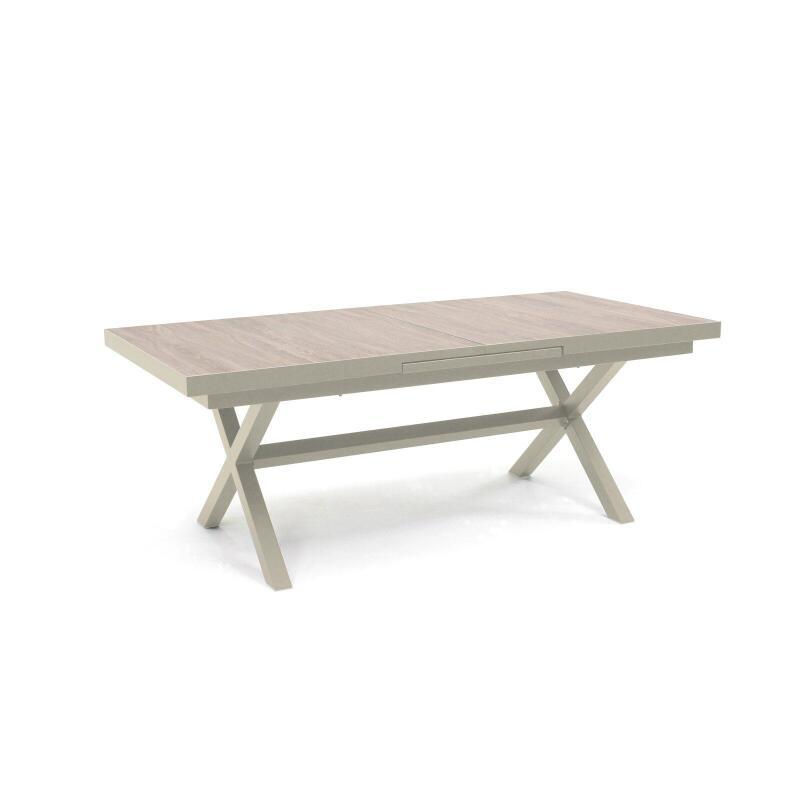 Table de jardin en aluminium et céramique effet bois 201x100 cm et 10 chaises empilables en textilène (5/7)