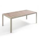 Table de jardin en aluminium et céramique effet bois 206x100 cm et 10 chaises en textilène