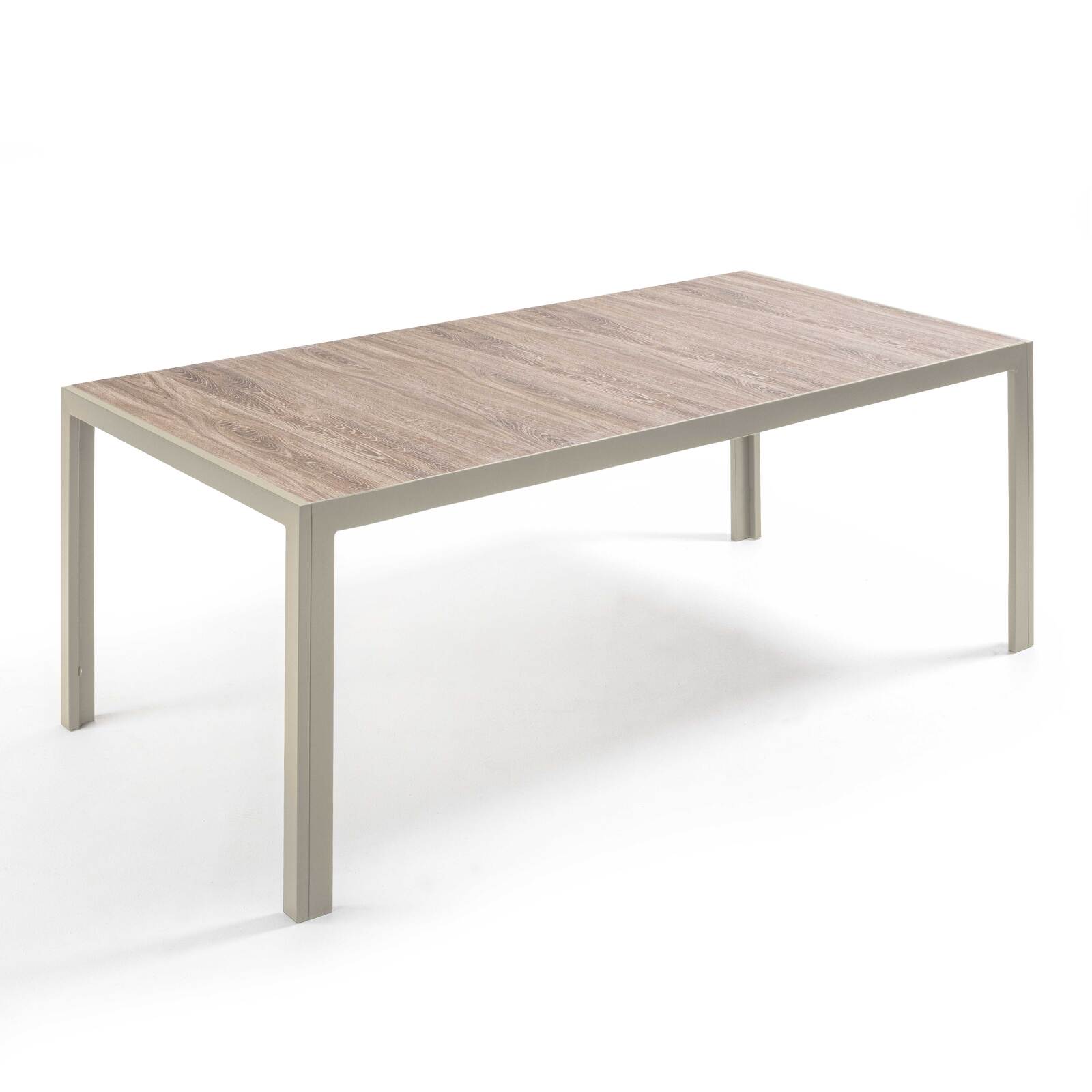 Table de jardin en aluminium et céramique effet bois 206x100 cm et 10 chaises en textilène