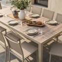Table de jardin en aluminium et céramique effet bois 206x100 cm et 10 chaises en textilène