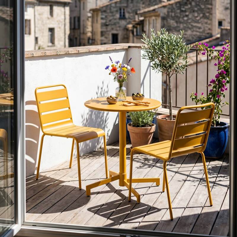 Table de jardin bistrot ronde inclinable en métal avec pied encastrable Ø70 cm et 2 chaises (2/11)