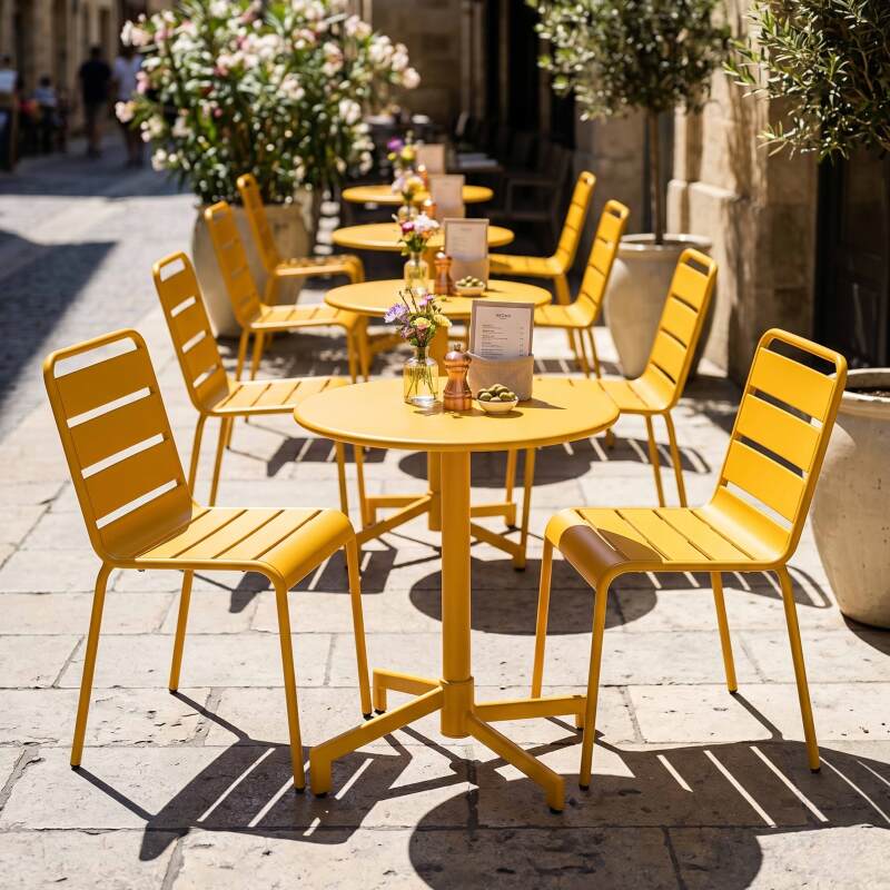 Table de jardin bistrot ronde inclinable en métal avec pied encastrable Ø70 cm et 2 chaises (7/11)