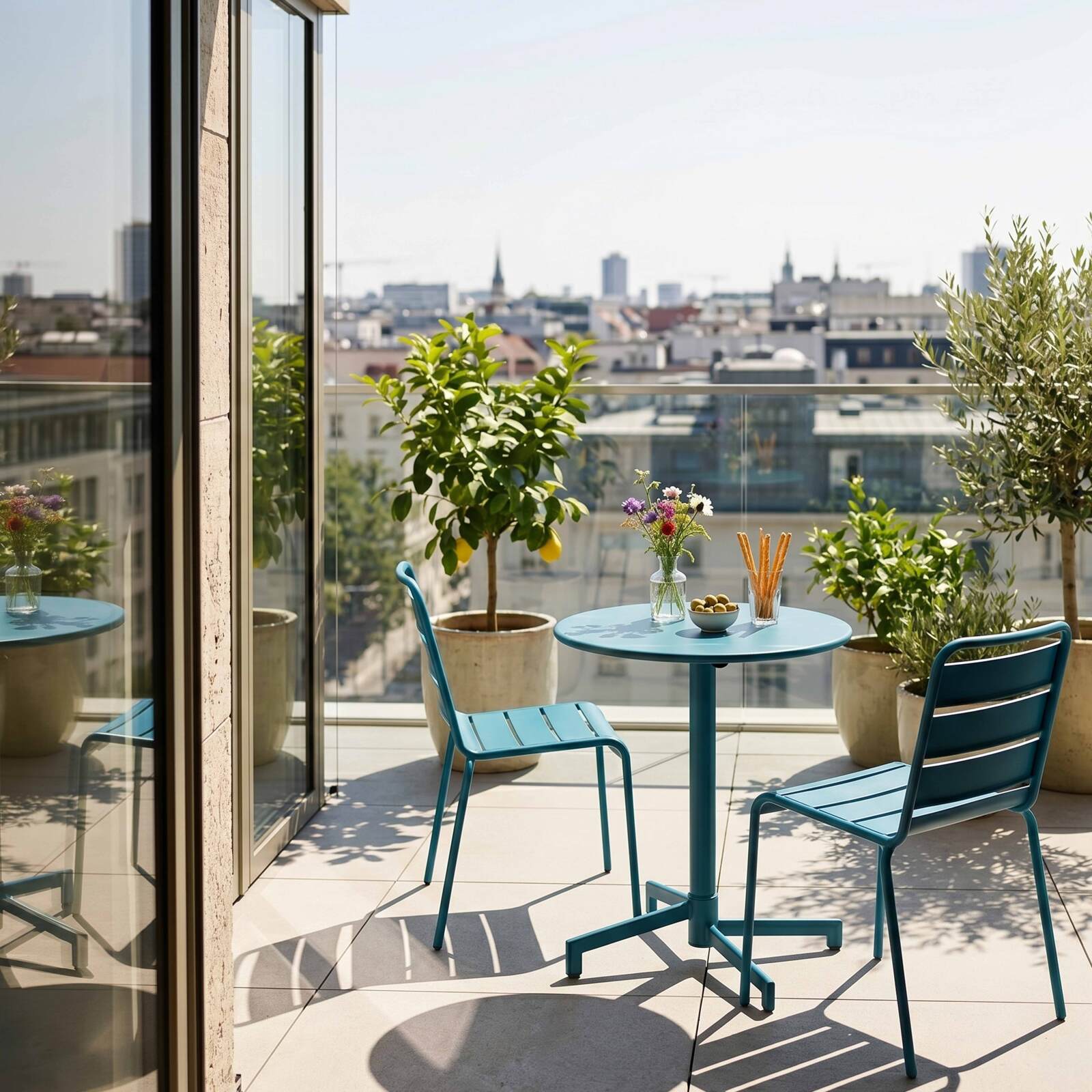 Table de jardin bistrot ronde inclinable en métal avec pied encastrable Ø70 cm et 2 chaises