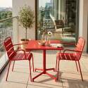 Table de jardin bistrot carrée inclinable en métal avec pied encastrable 70x70 cm et 2 chaises avec accoudoirs