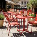 Table de jardin bistrot carrée inclinable en métal avec pied encastrable 70x70 cm et 2 chaises avec accoudoirs