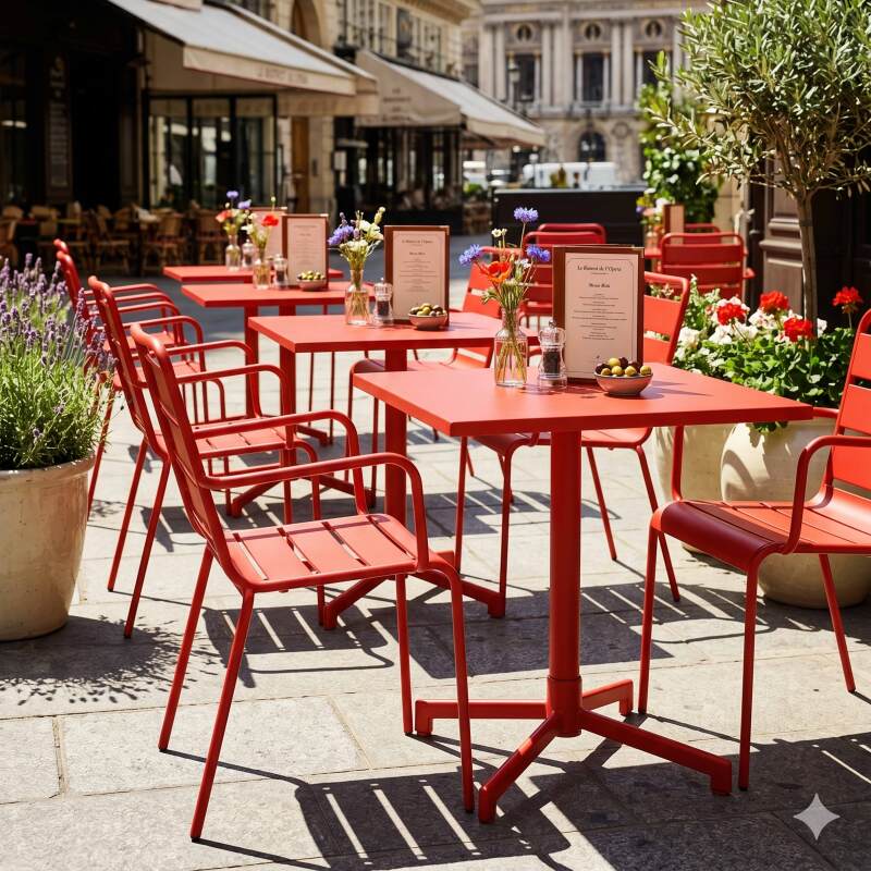 Table de jardin bistrot carrée inclinable en métal avec pied encastrable 70x70 cm et 2 chaises avec accoudoirs (6/7)