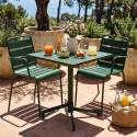 Table de jardin bistrot carrée inclinable en métal avec pied encastrable 70x70 cm et 2 chaises avec accoudoirs