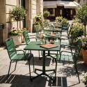 Table de jardin bistrot carrée inclinable en métal avec pied encastrable 70x70 cm et 2 chaises avec accoudoirs
