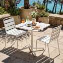 Table de jardin bistrot carré inclinable en métal avec pied encastrable 70x70 cm et 2 chaises