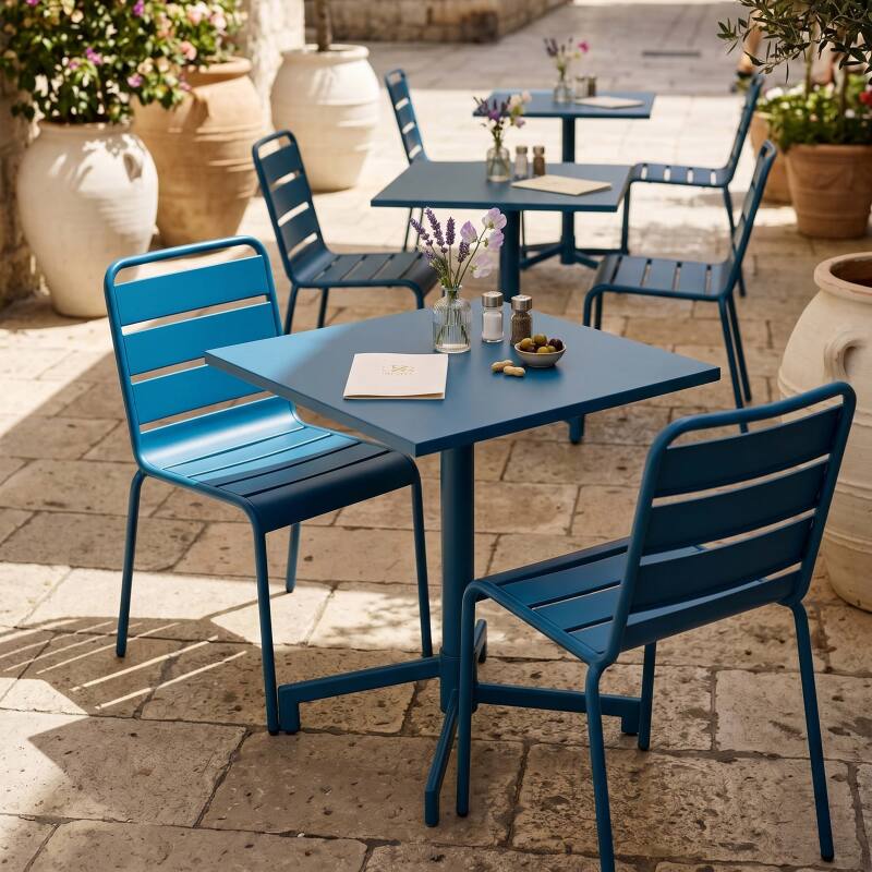 Table de jardin bistrot carré inclinable en métal avec pied encastrable 70x70 cm et 2 chaises (6/8)