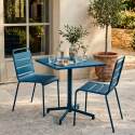 Table de jardin bistrot carré inclinable en métal avec pied encastrable 70x70 cm et 2 chaises