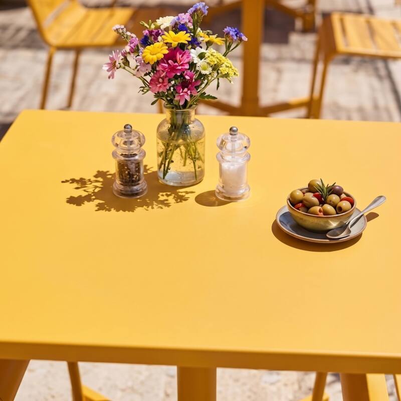 Table de jardin bistrot carré inclinable en métal avec pied encastrable 70x70 cm et 2 chaises (7/8)