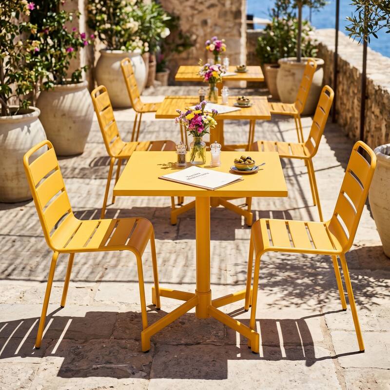 Table de jardin bistrot carré inclinable en métal avec pied encastrable 70x70 cm et 2 chaises (6/8)