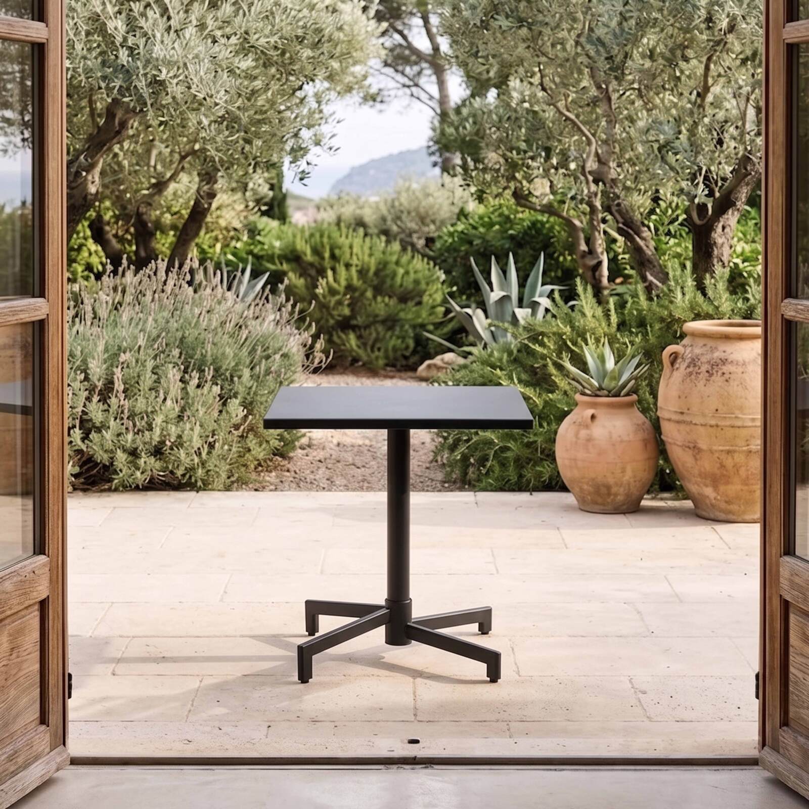 Table de jardin carrée inclinable en métal 2 à 4 personnes avec pied encastrable 70x70 cm