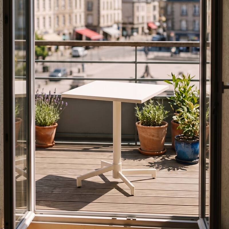 Table de jardin carrée inclinable en métal 2 à 4 personnes avec pied encastrable 70x70 cm