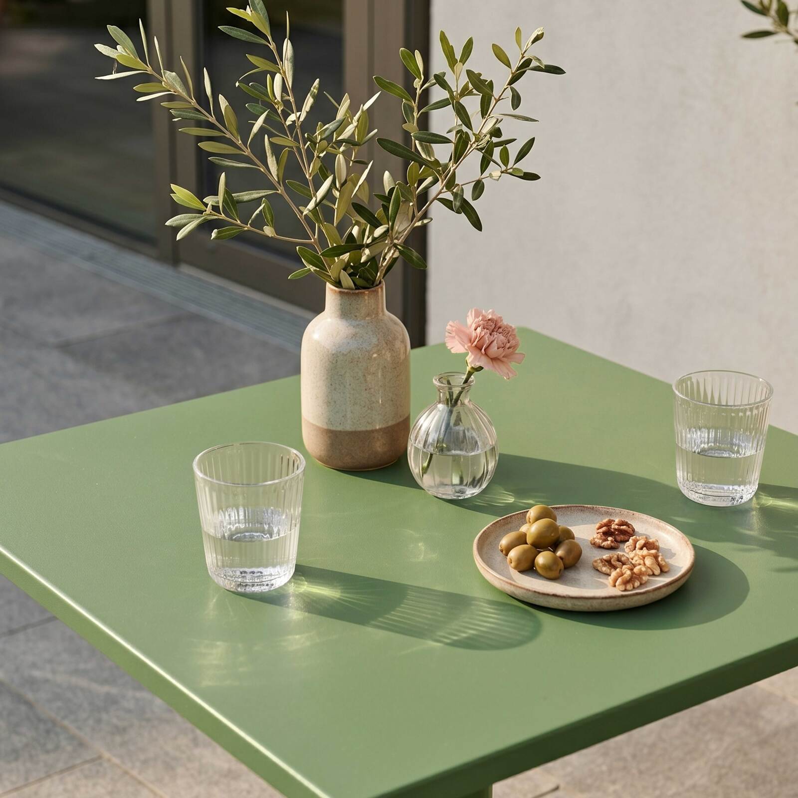 Table de jardin carrée inclinable en métal 2 à 4 personnes avec pied encastrable 70x70 cm